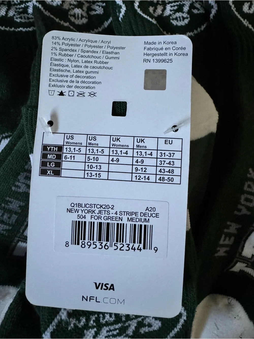 NFL New York Jets Crew Socks - 5 packs - Medium